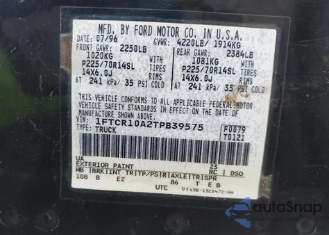 1996 Ford Ranger z USA, uszkodzony, nr VIN 1FTCR10A2TPB39575